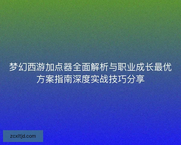 梦幻西游加点器全面解析与职业成长最优方案指南深度实战技巧分享